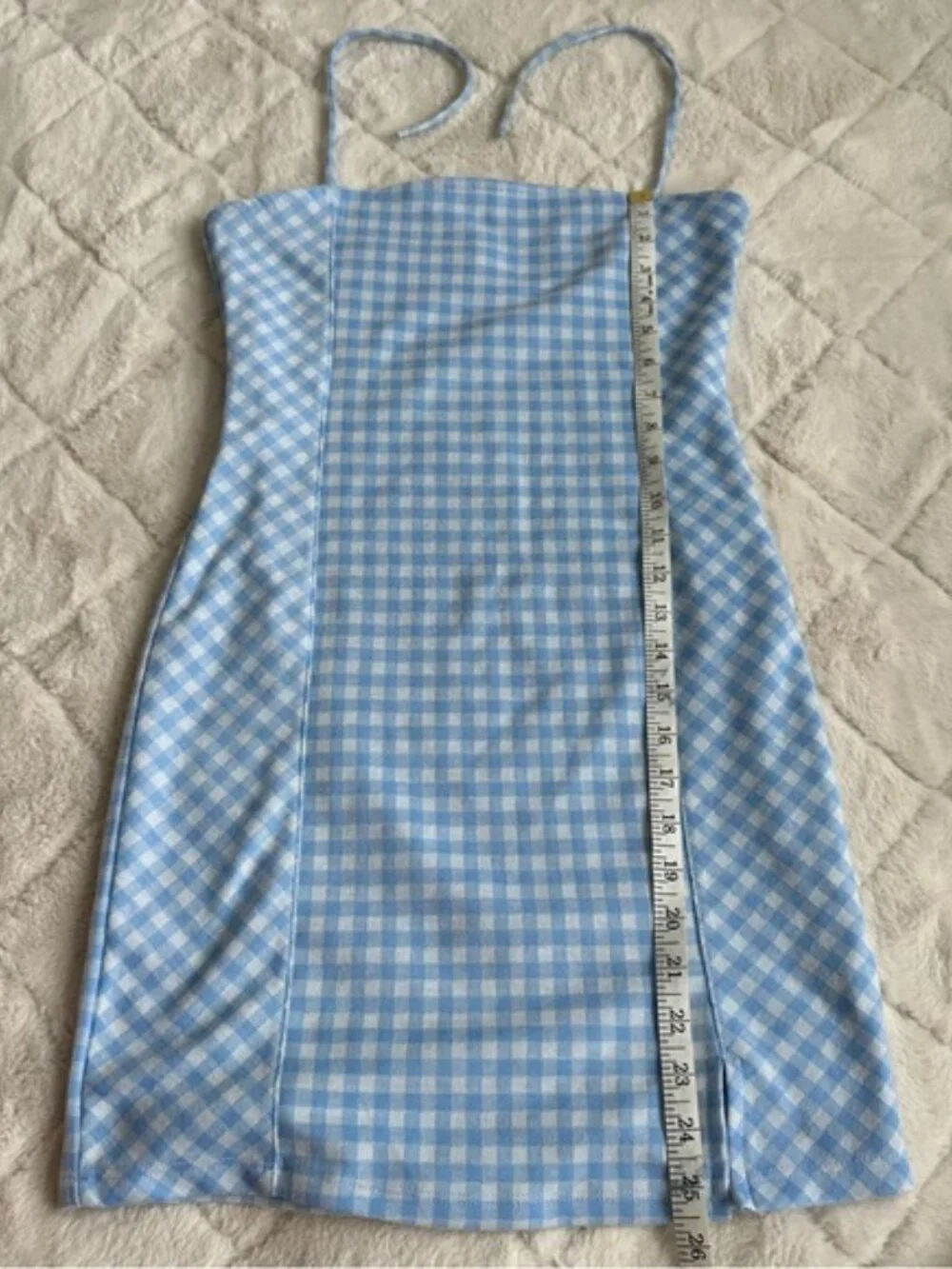 Emily June | Blue & White Check Halter Strap Plaid Bodycon Dress | Size Medium - Picture 10 of 10